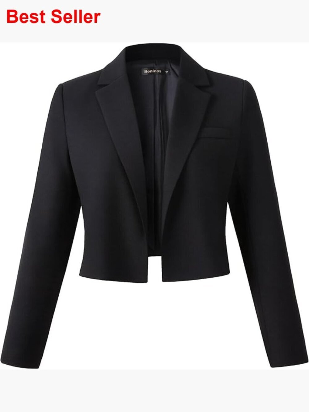 Cropped Blazer Jacket Open Front Long Sleeve Notch Collar